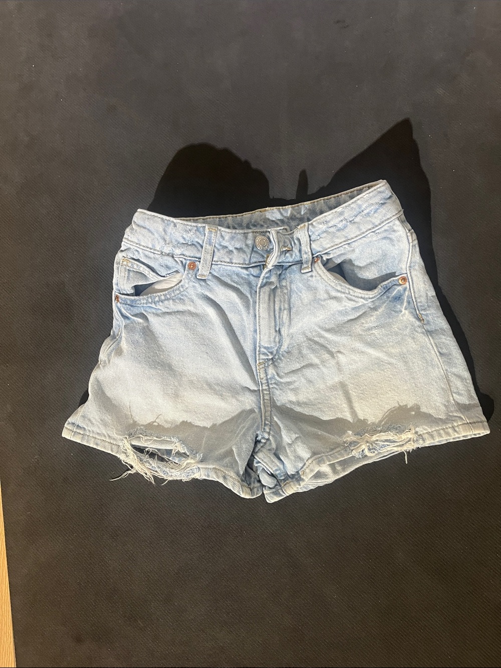H&M Light Wash Distressed High-Rise Denim Shorts